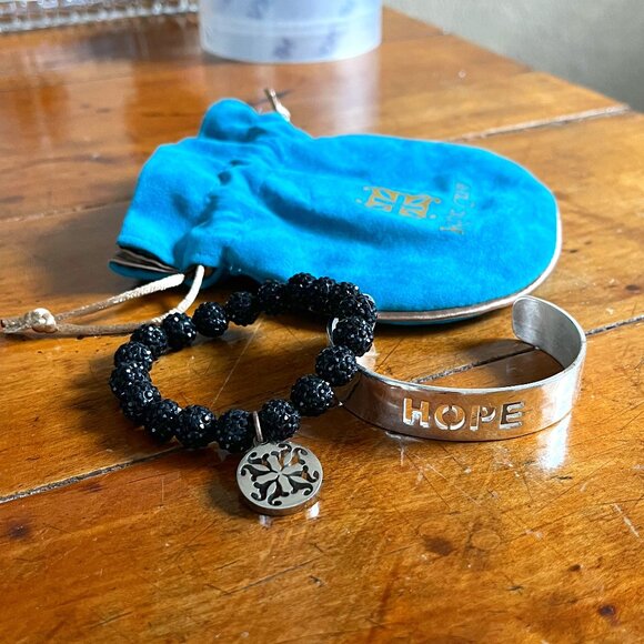 Set of Two Rhinestone and Metal Cuff HOPE Bracelets EUC Rustic Cuff & Gift Bag - Picture 2 of 3